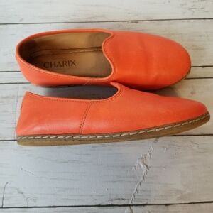 Charix Leather Orange Slip On Loafers